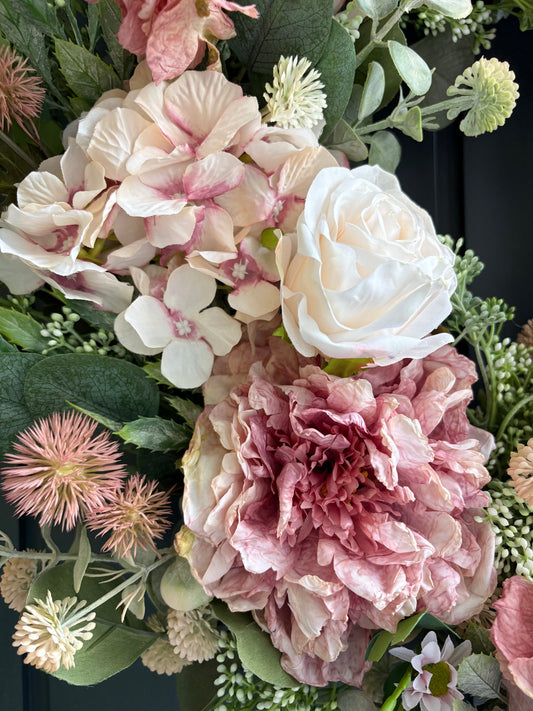 Faux dusky pink peony wreath