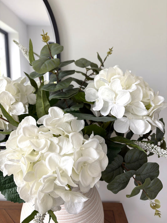 Faux ivory hydrangea arrangement