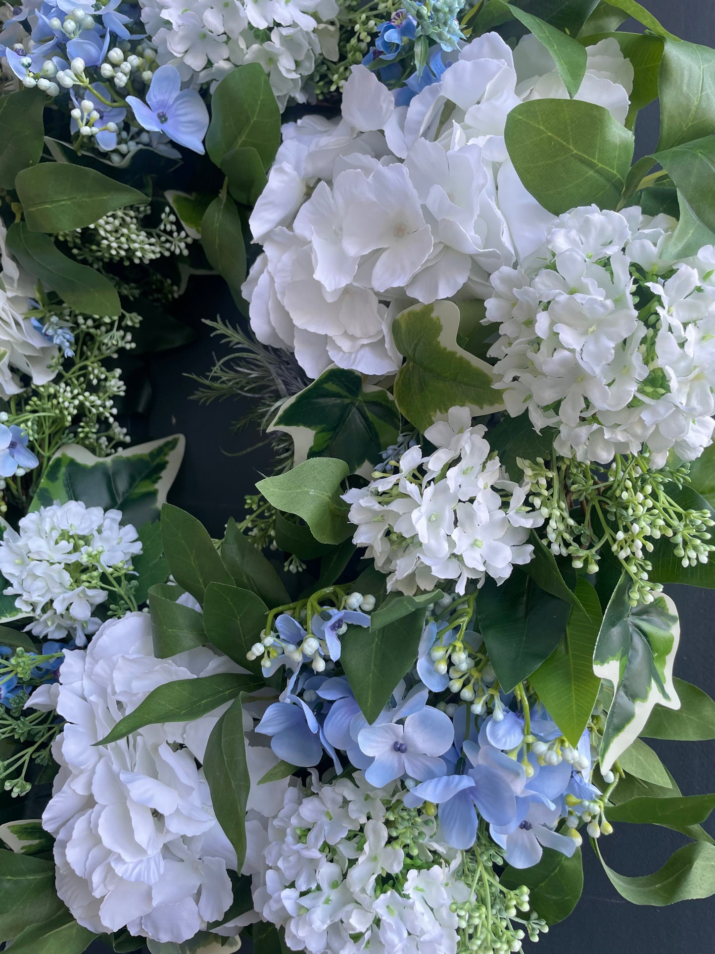 Faux Blue & white hydrangea wreath
