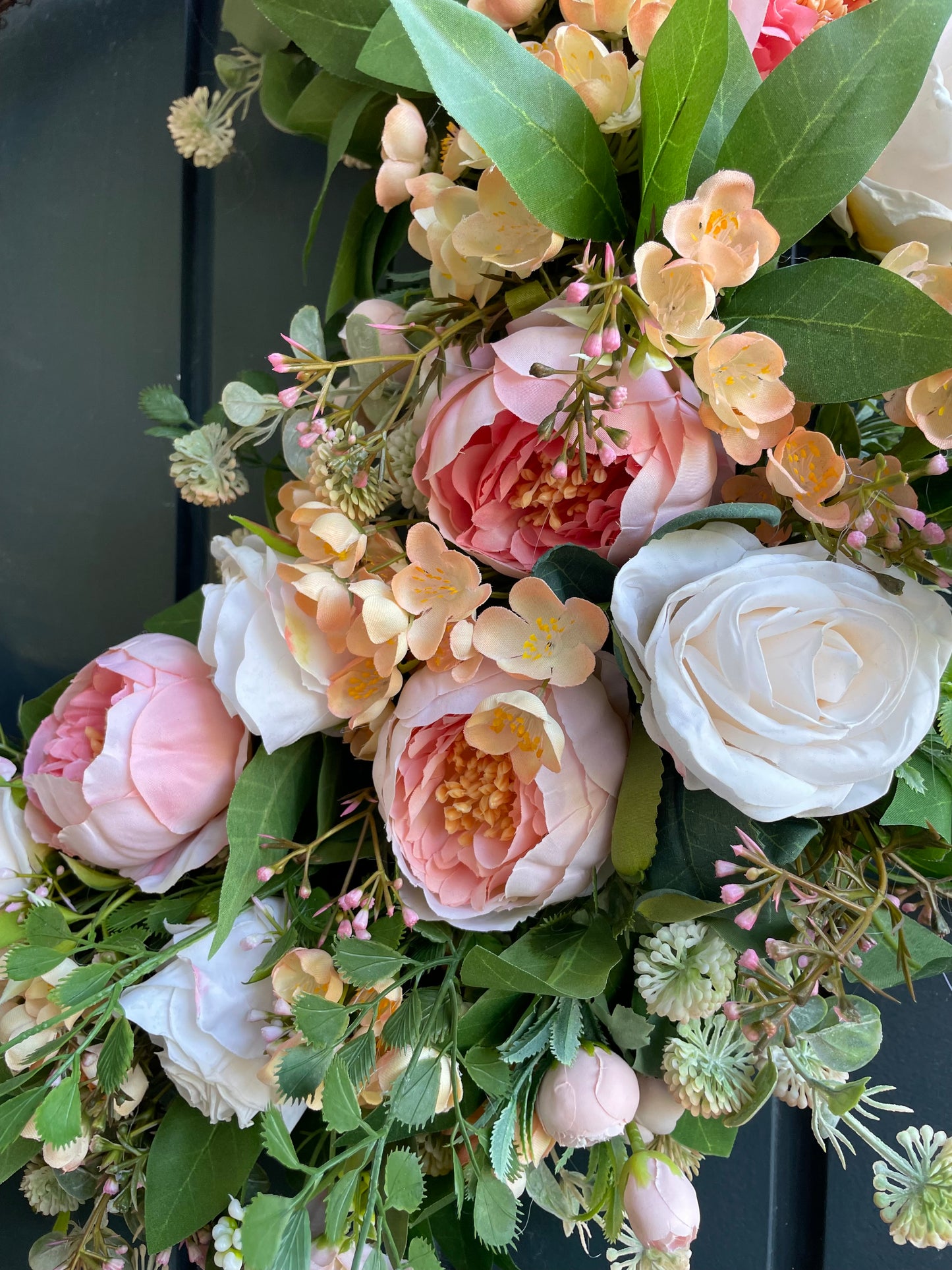 Coral peony half wreath