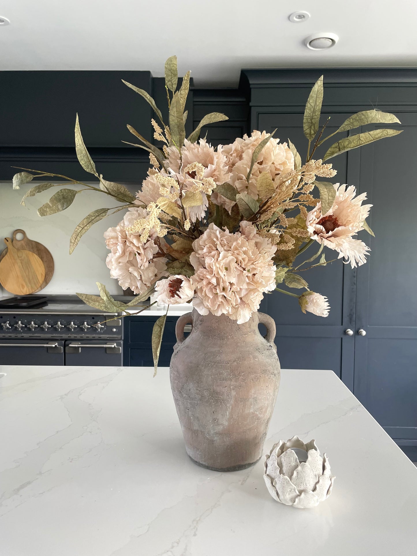 Autumn hydrangea & poppy arrangement