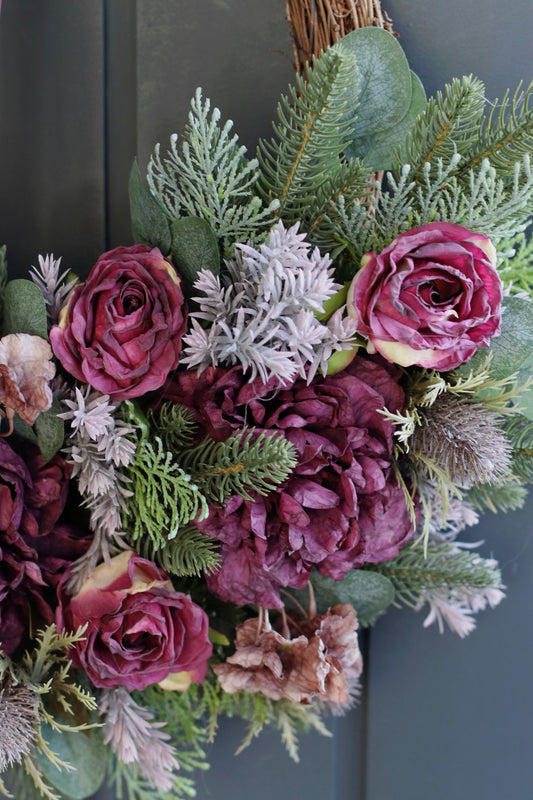 Faux half mulberry peony wreath