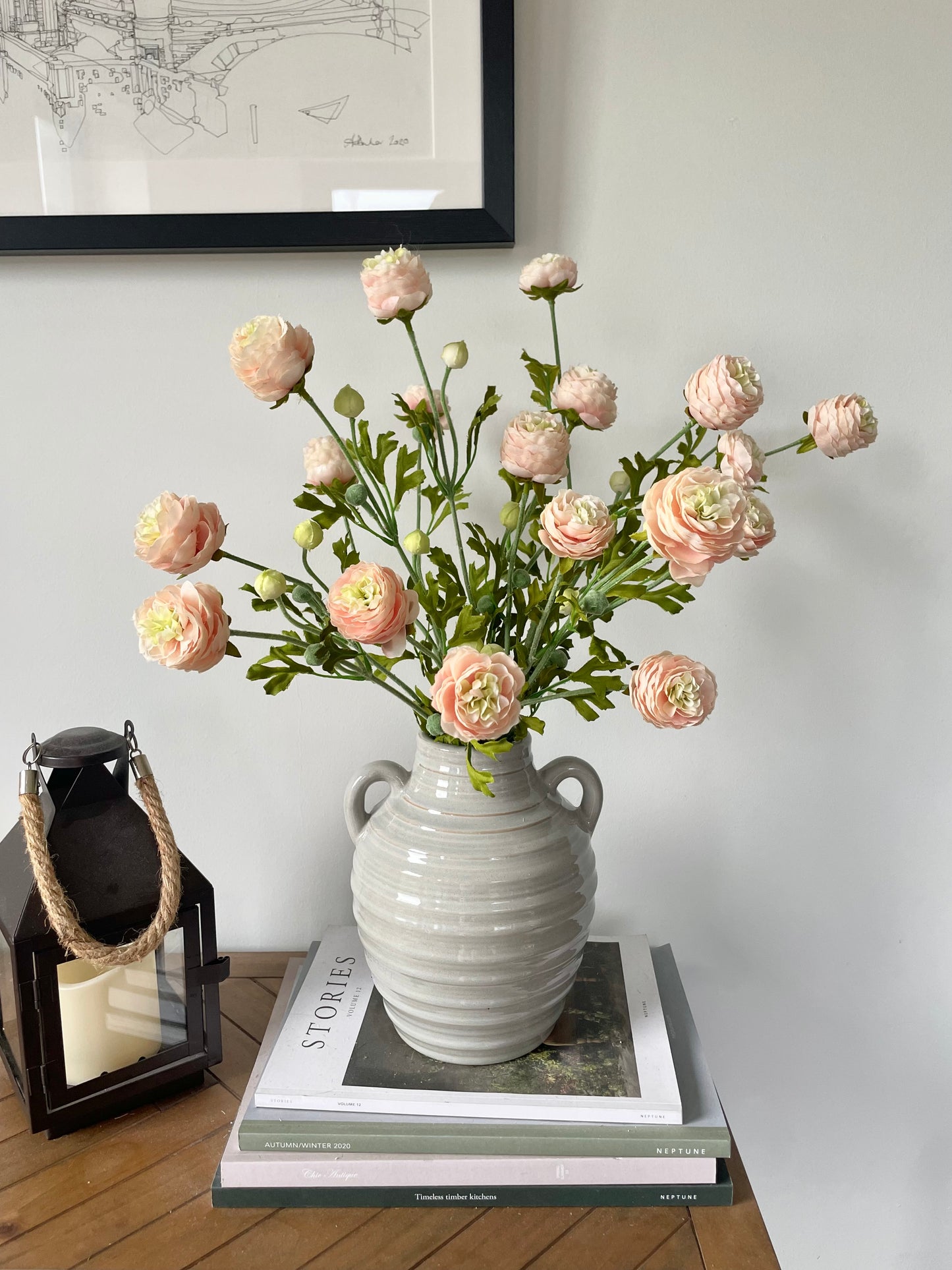 Faux pink ranunculus stem
