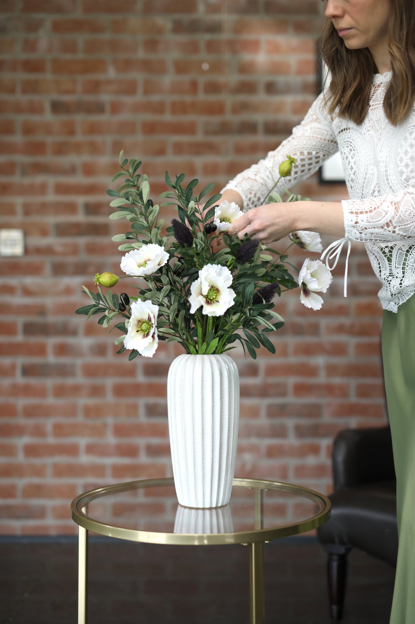 Faux olive, poppy & thistle arrangement