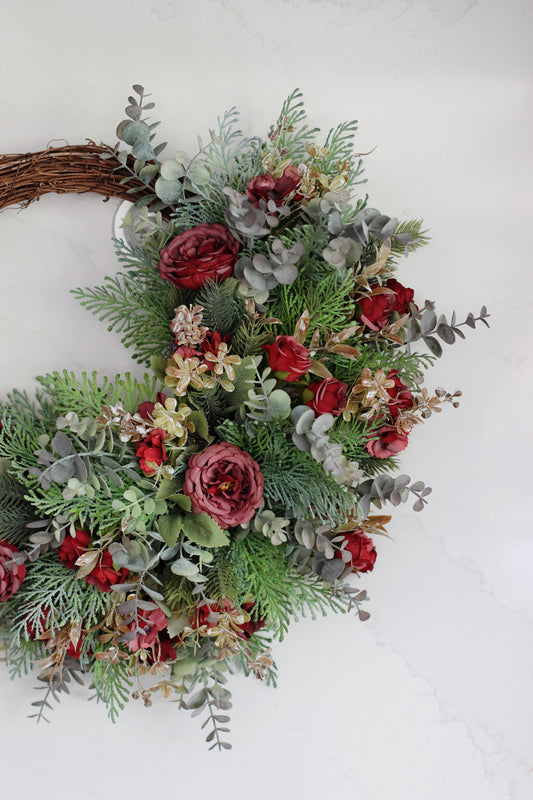 Faux half pine & rose wreath