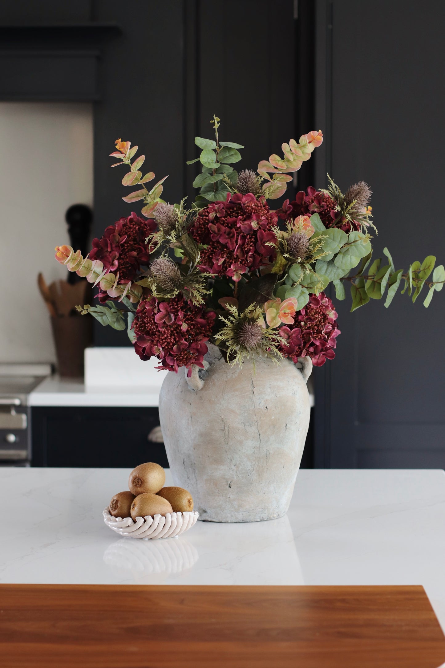 Faux burgundy hydrangea arrangement - deluxe