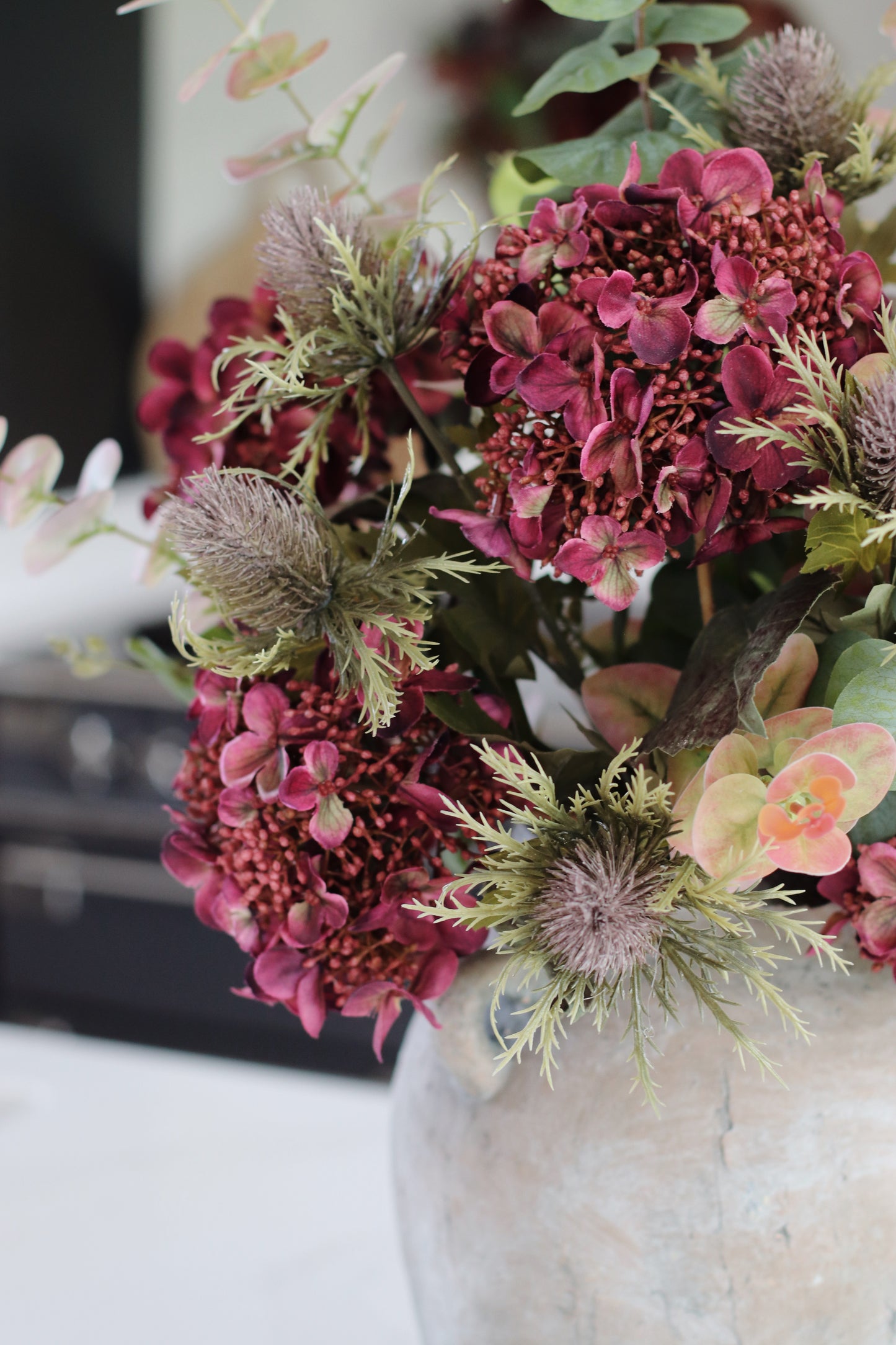 Faux burgundy hydrangea arrangement - deluxe