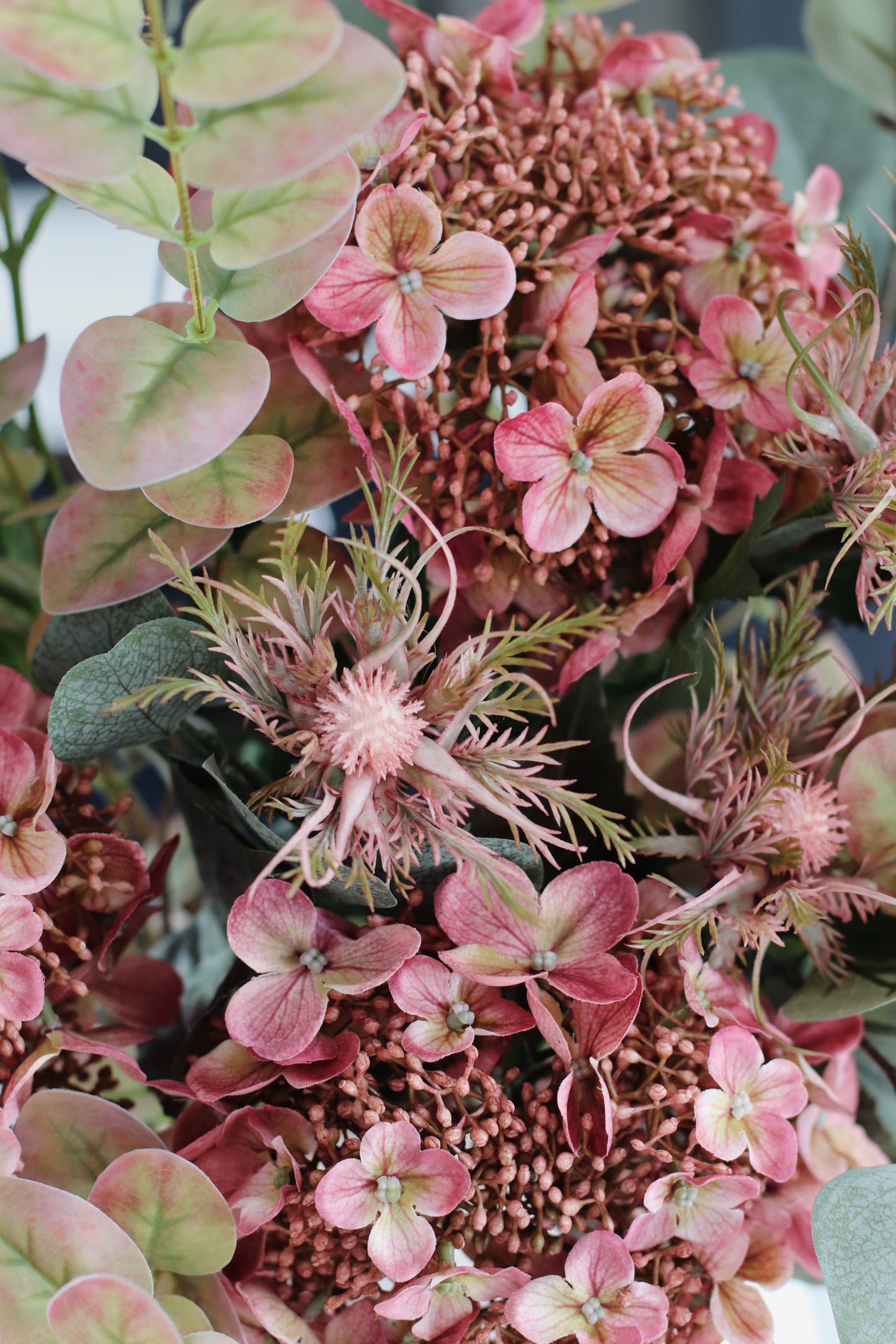 Faux dusky pink hydrangea arrangement
