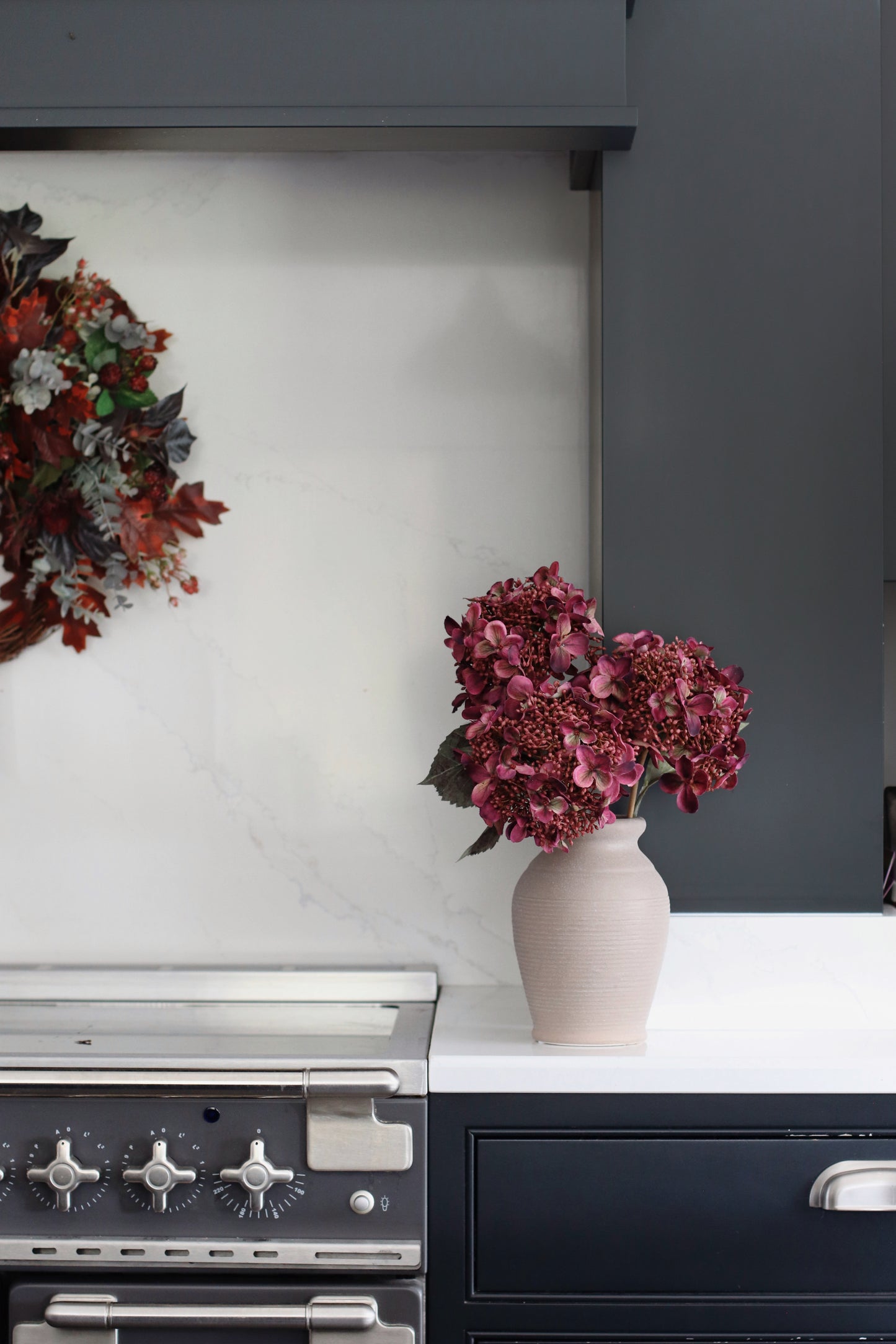 Faux burgundy hydrangea stem