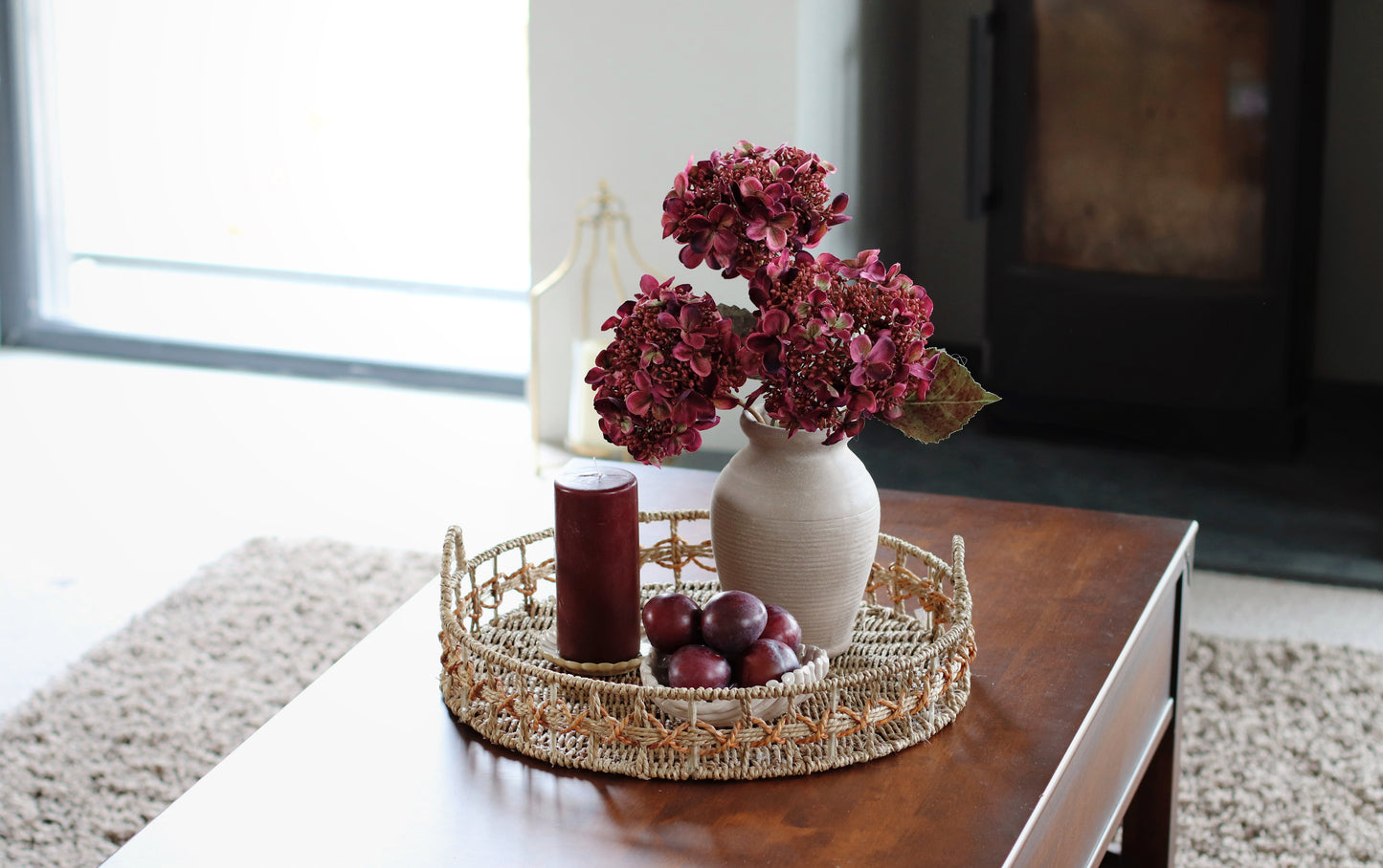 Faux burgundy hydrangea stem