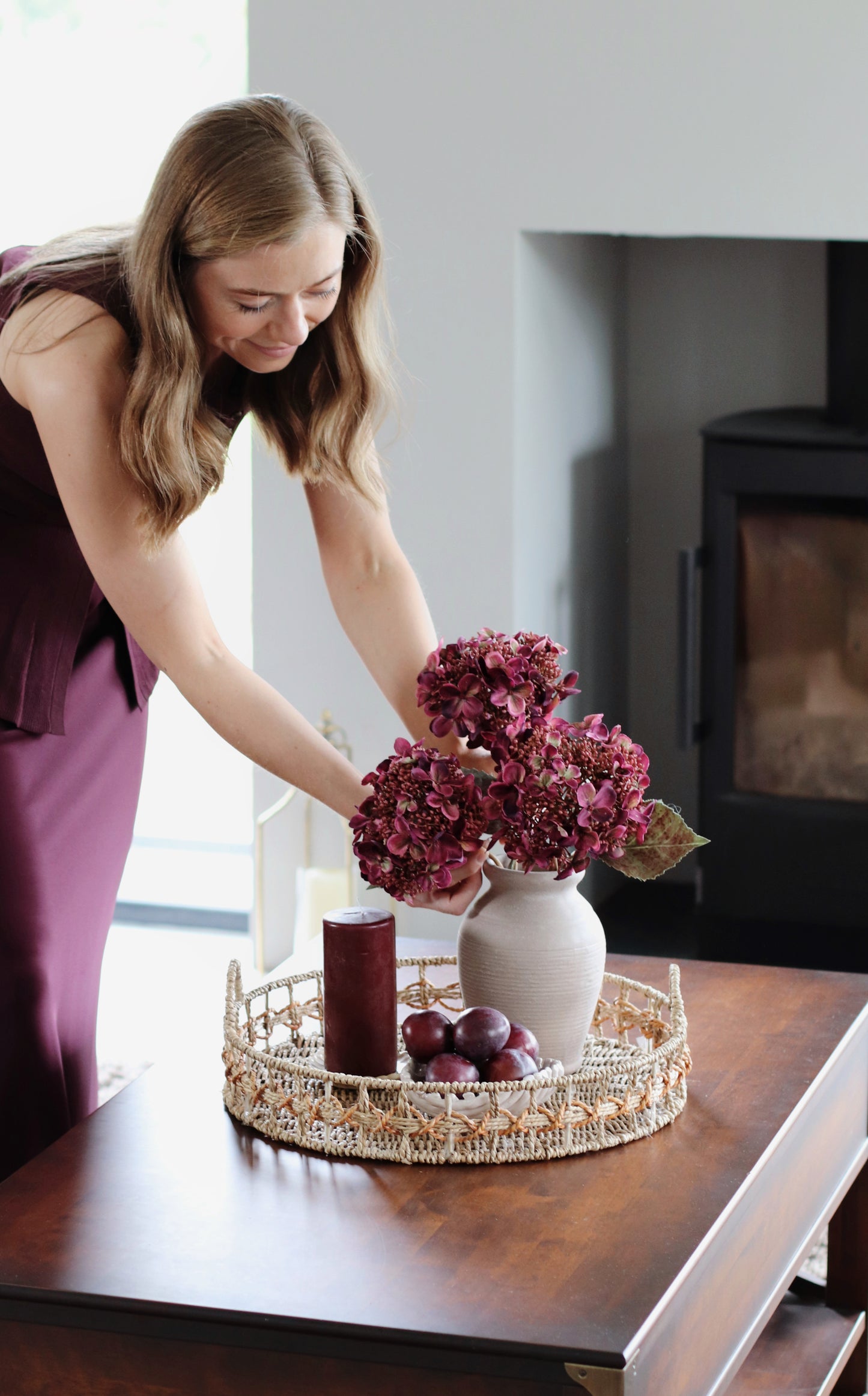 Faux burgundy hydrangea stem