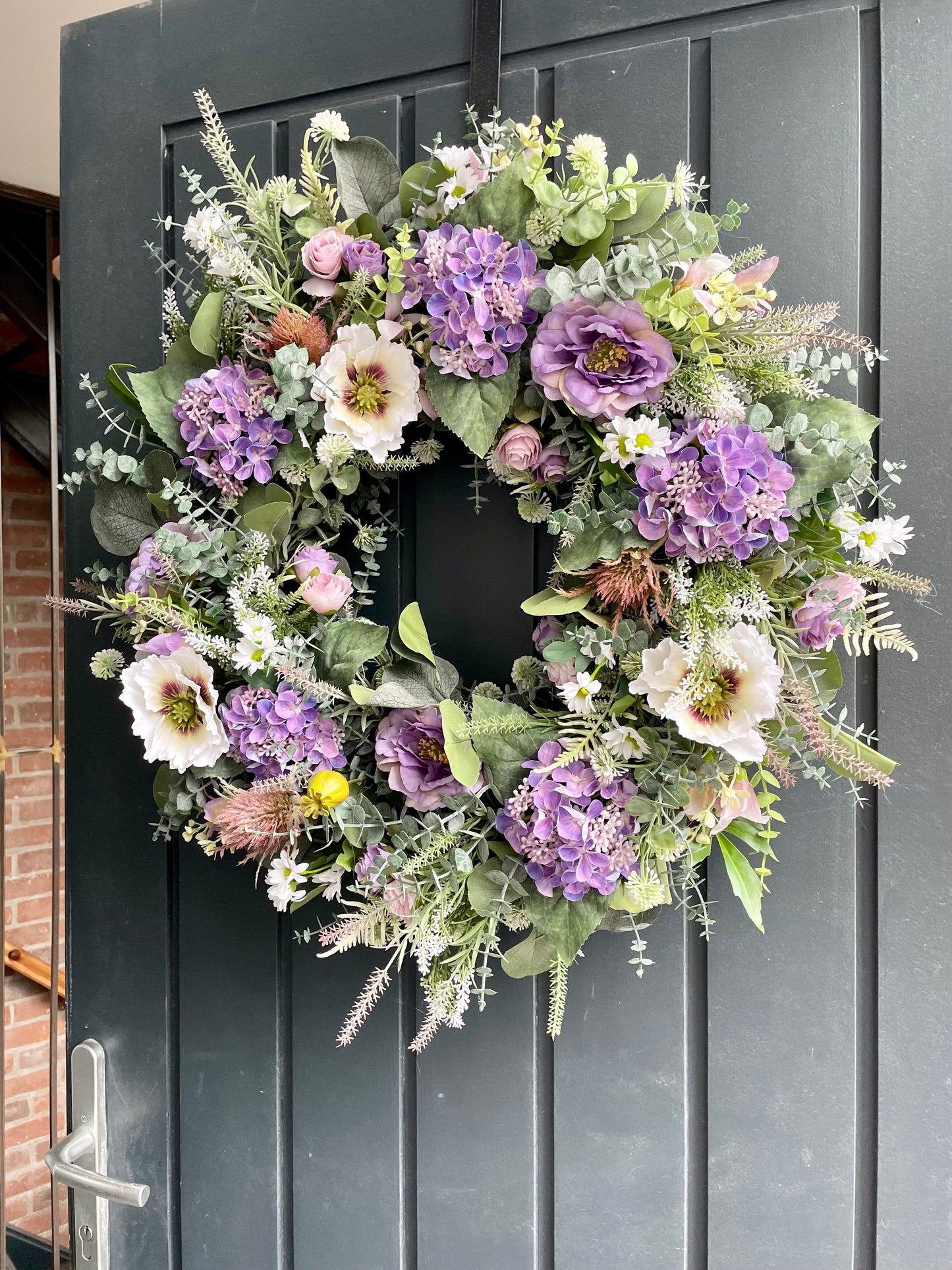 Faux lavender hydrangea door wreath