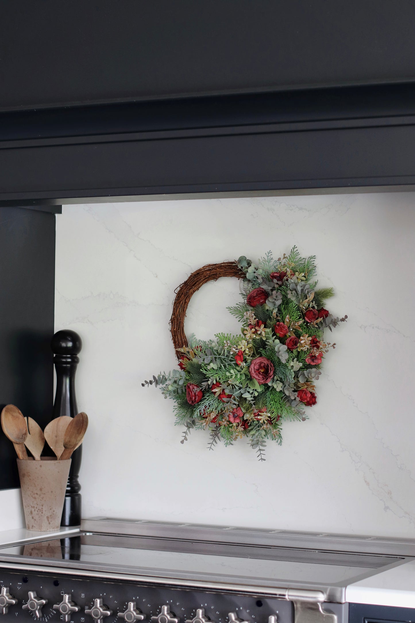 Faux half pine & rose wreath