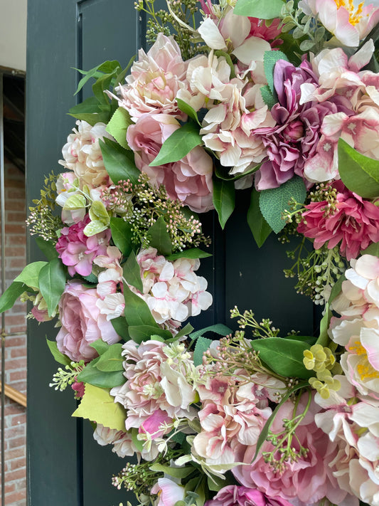 Faux summer pinks wreath