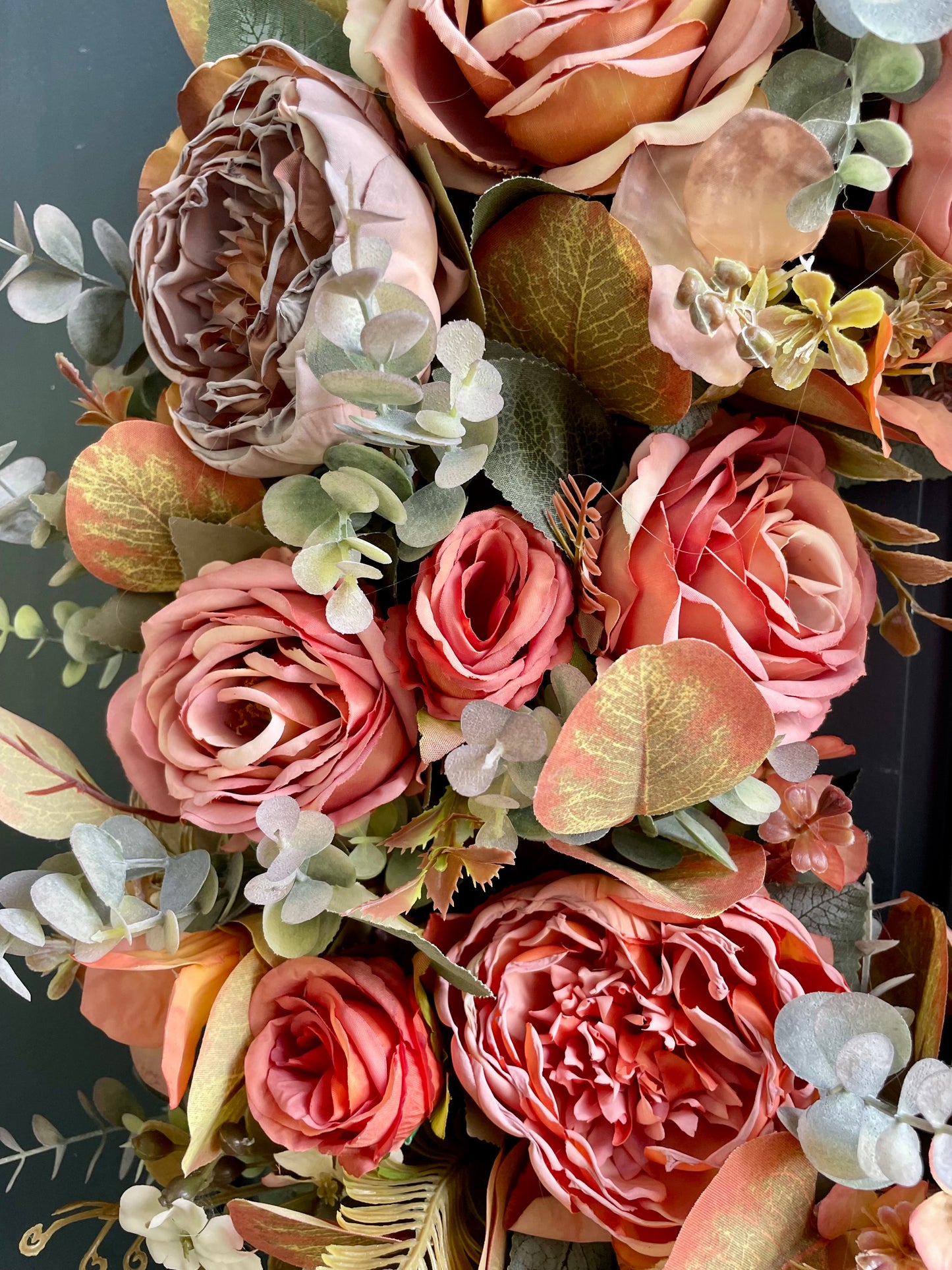 Faux autumn rust peony wreath