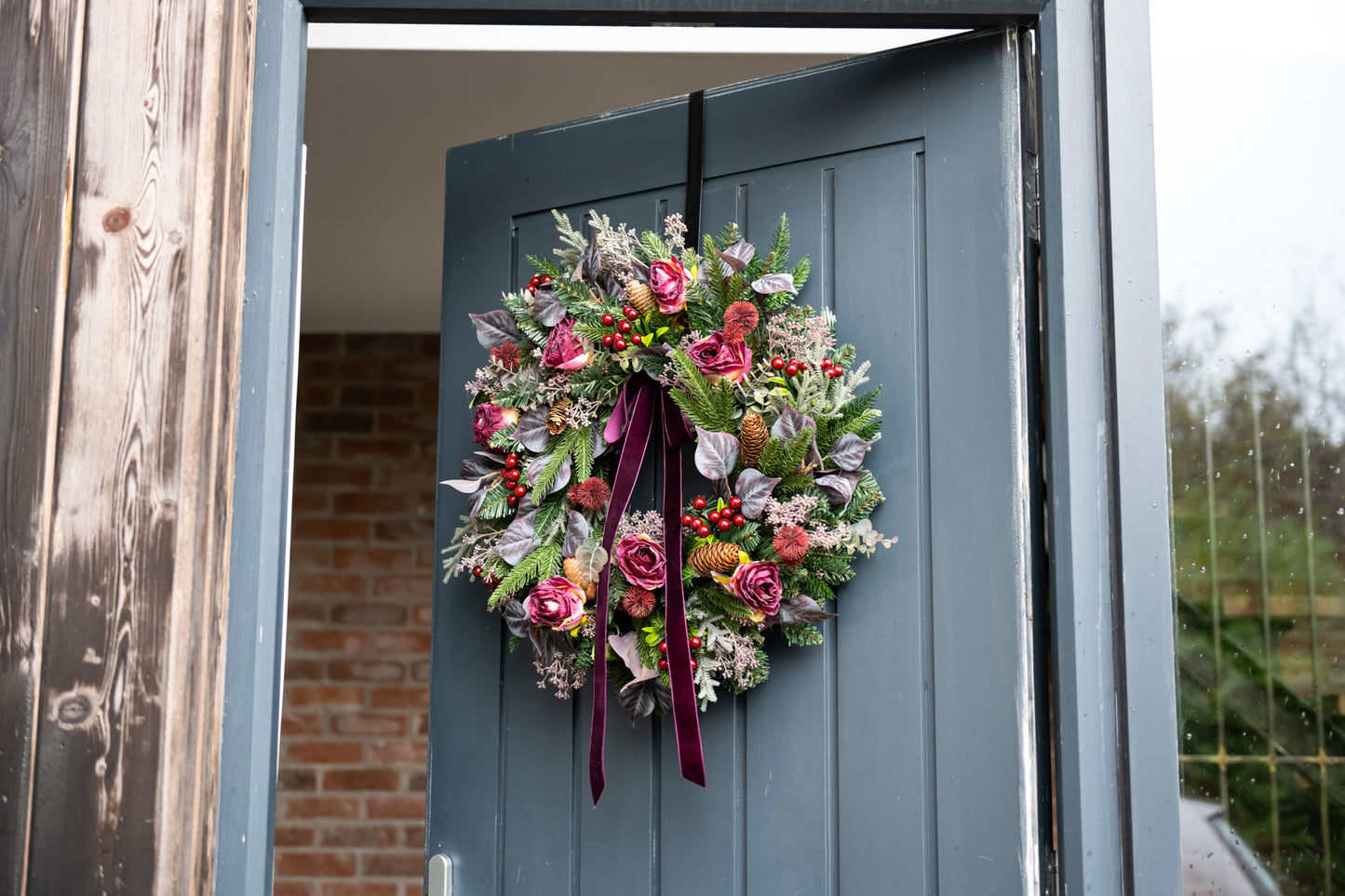 Faux Christmas Rose wreath