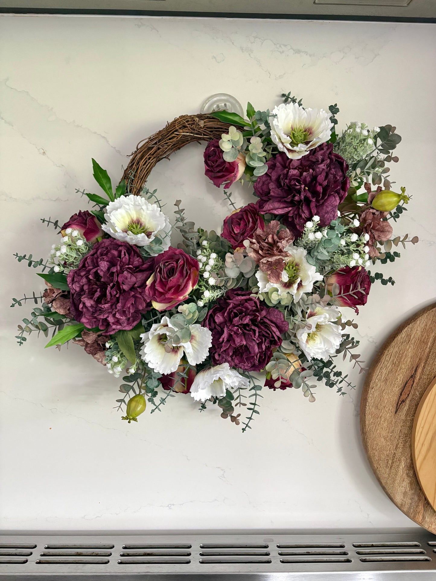Half peony & poppy wreath