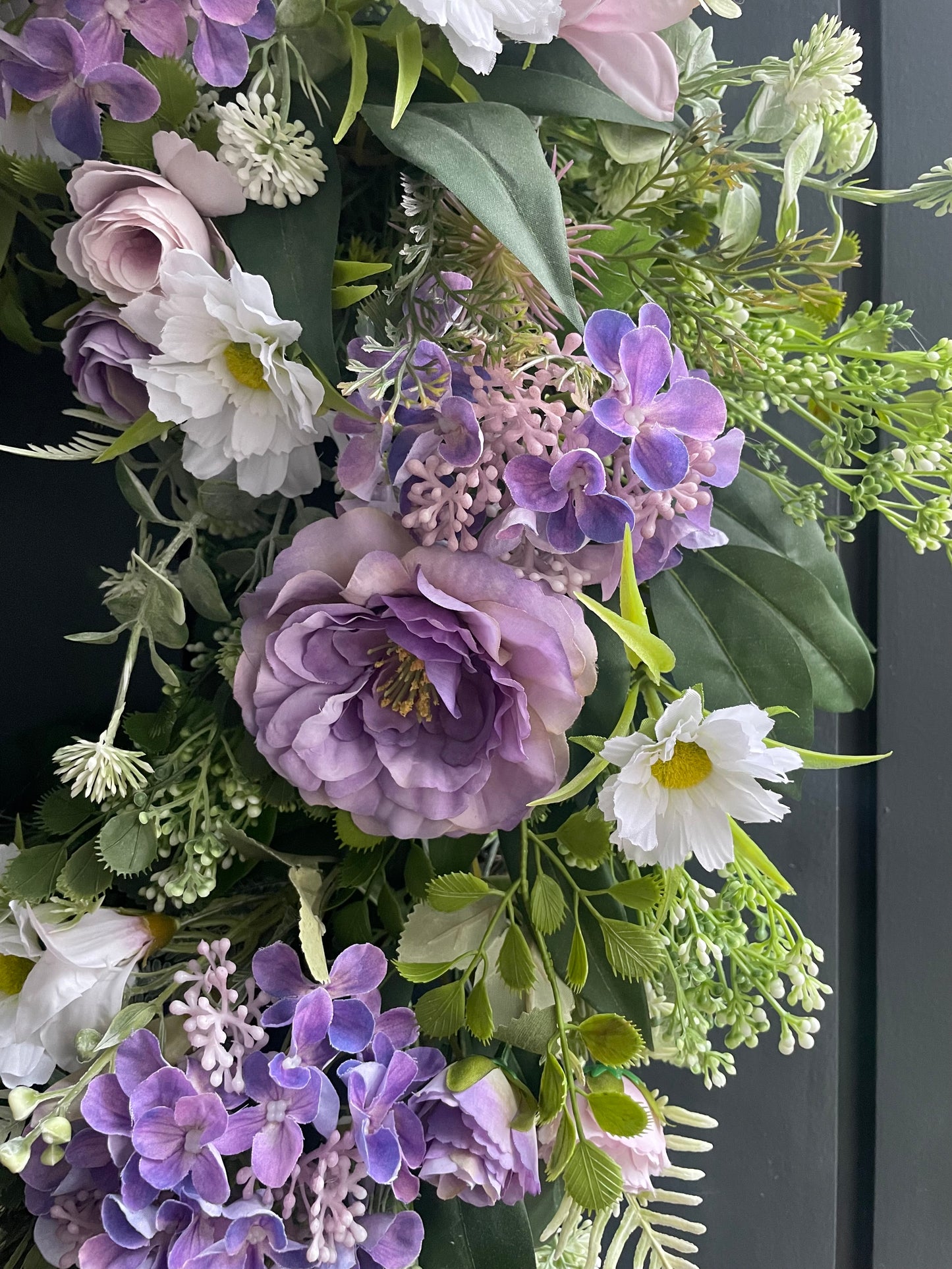 Faux lavender hydrangea wreath