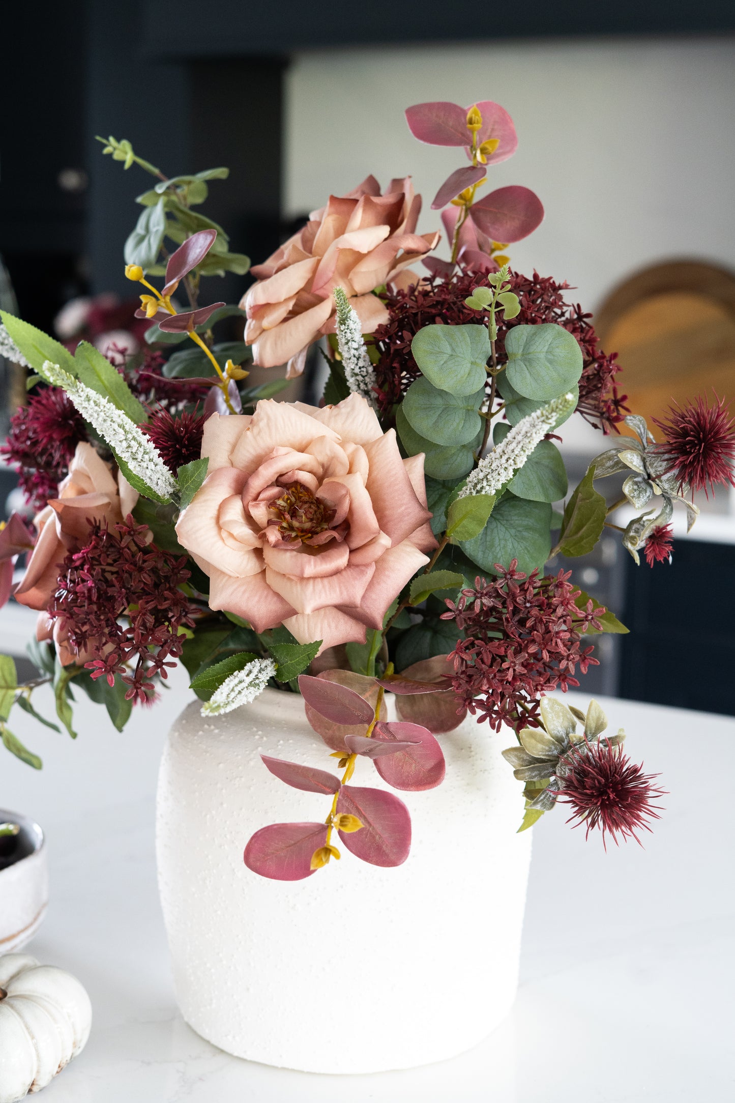 Faux autumn elderberry & rose arrangement