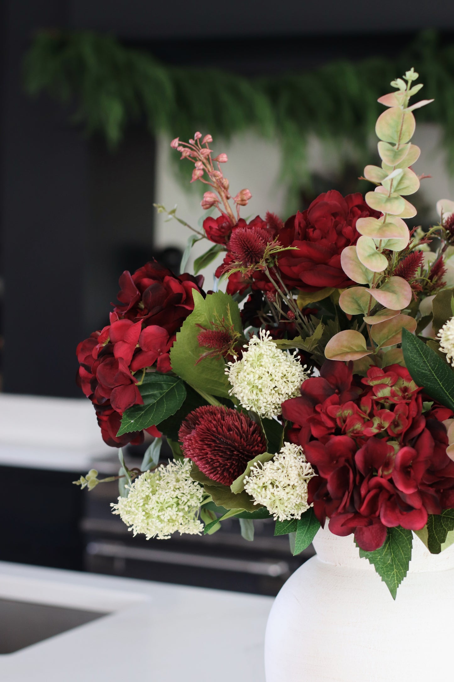 Faux hydrangea & peony arrangement