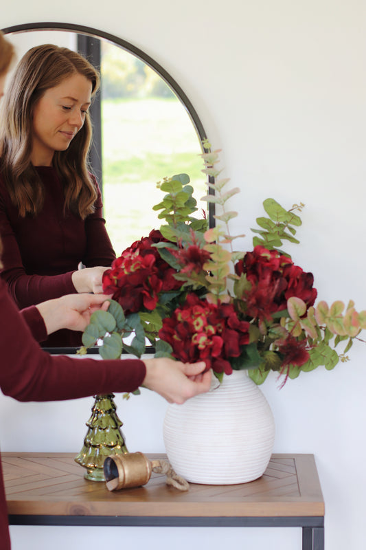 Rich red hydrangea arrangement