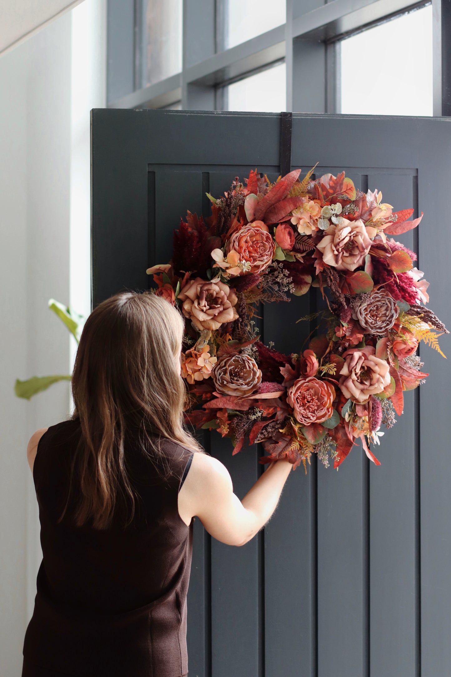 Pre-order: Faux autumn peony and rose wreath
