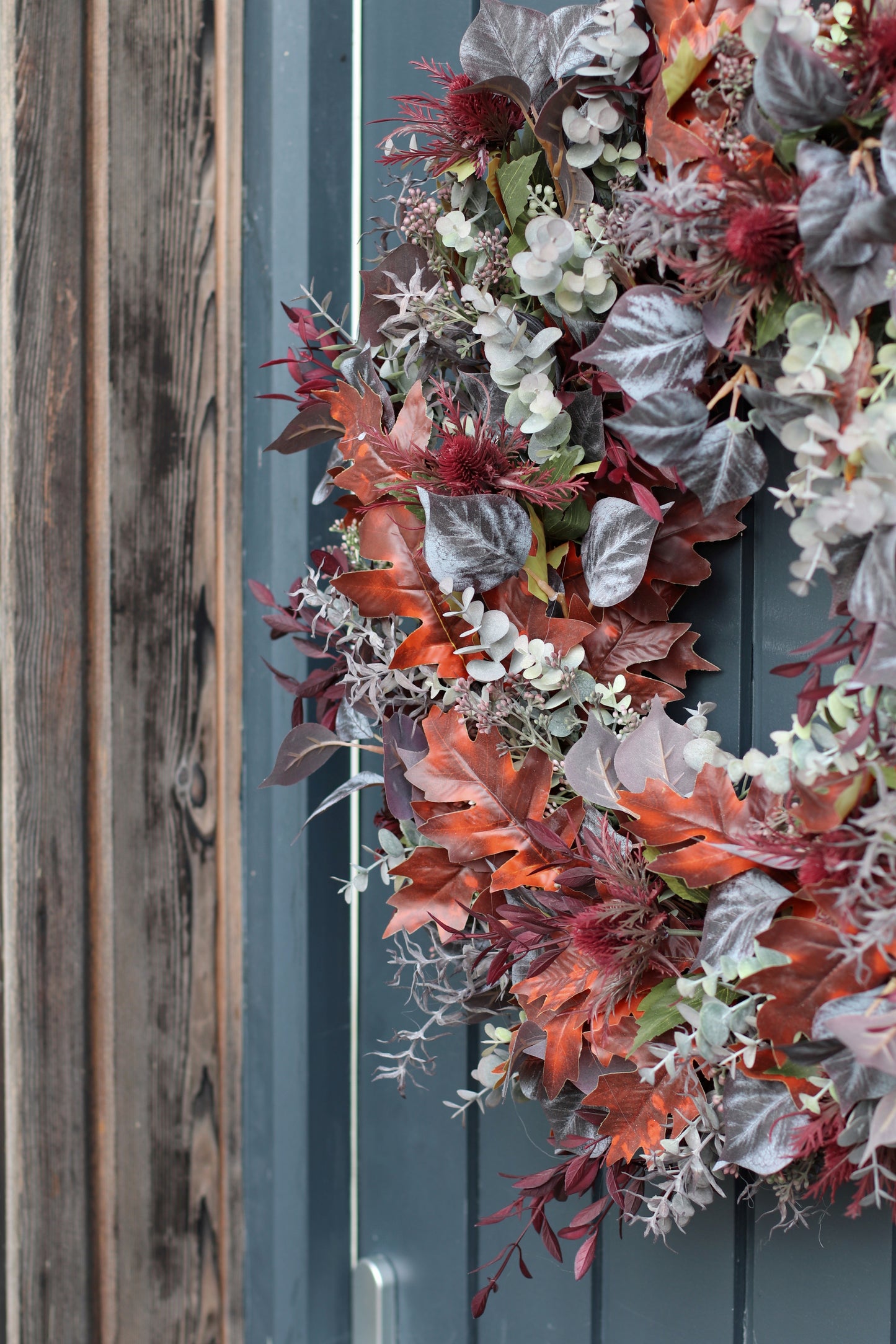 Faux autumn mulberry wreath