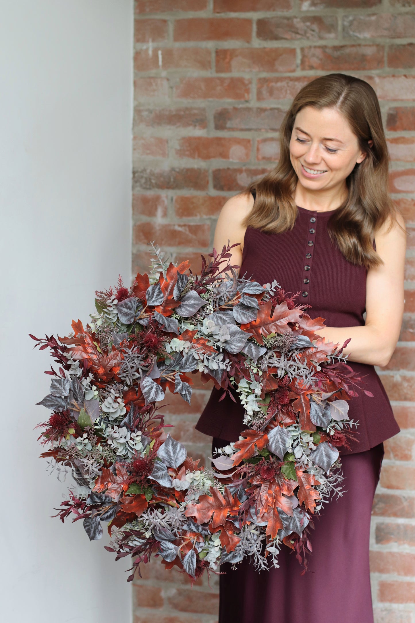 Faux autumn mulberry wreath