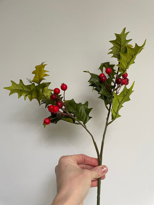 Faux holly berry stem
