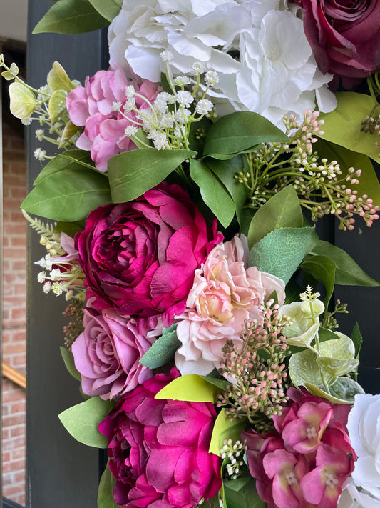 Faux summer blooming wreath