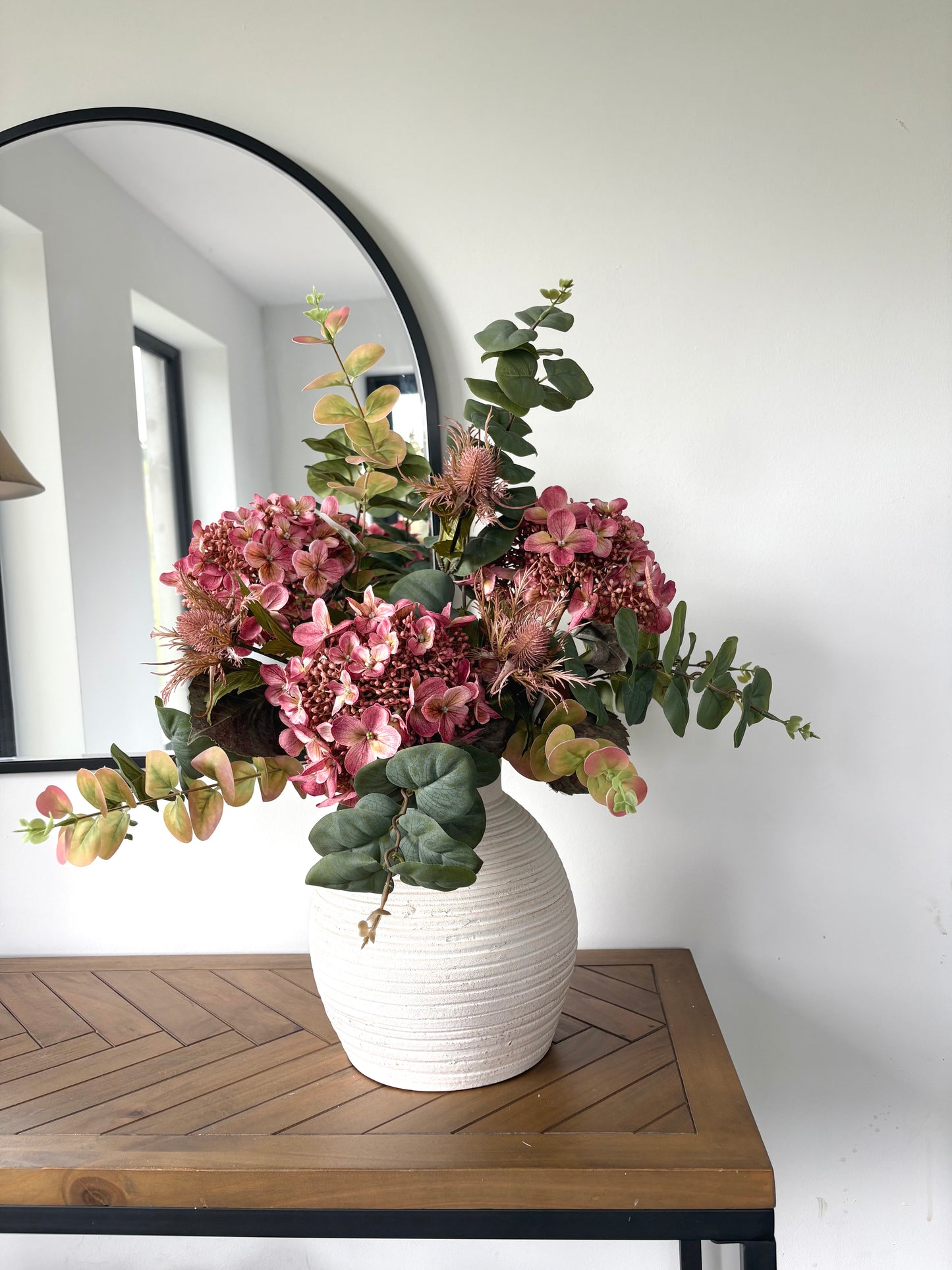 Faux dusky pink hydrangea arrangement