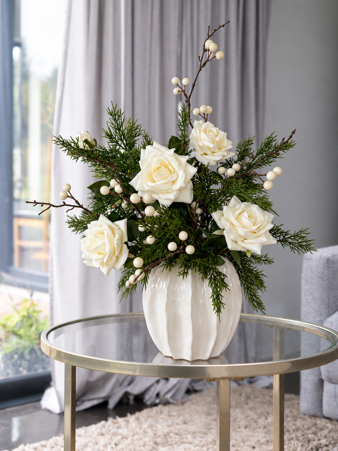 Faux winter rose posy