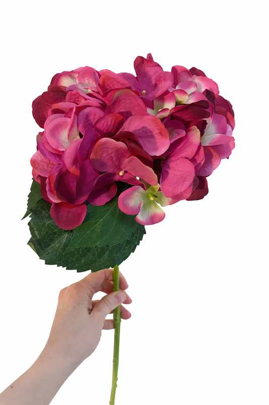 Faux deep pink hydrangea stem