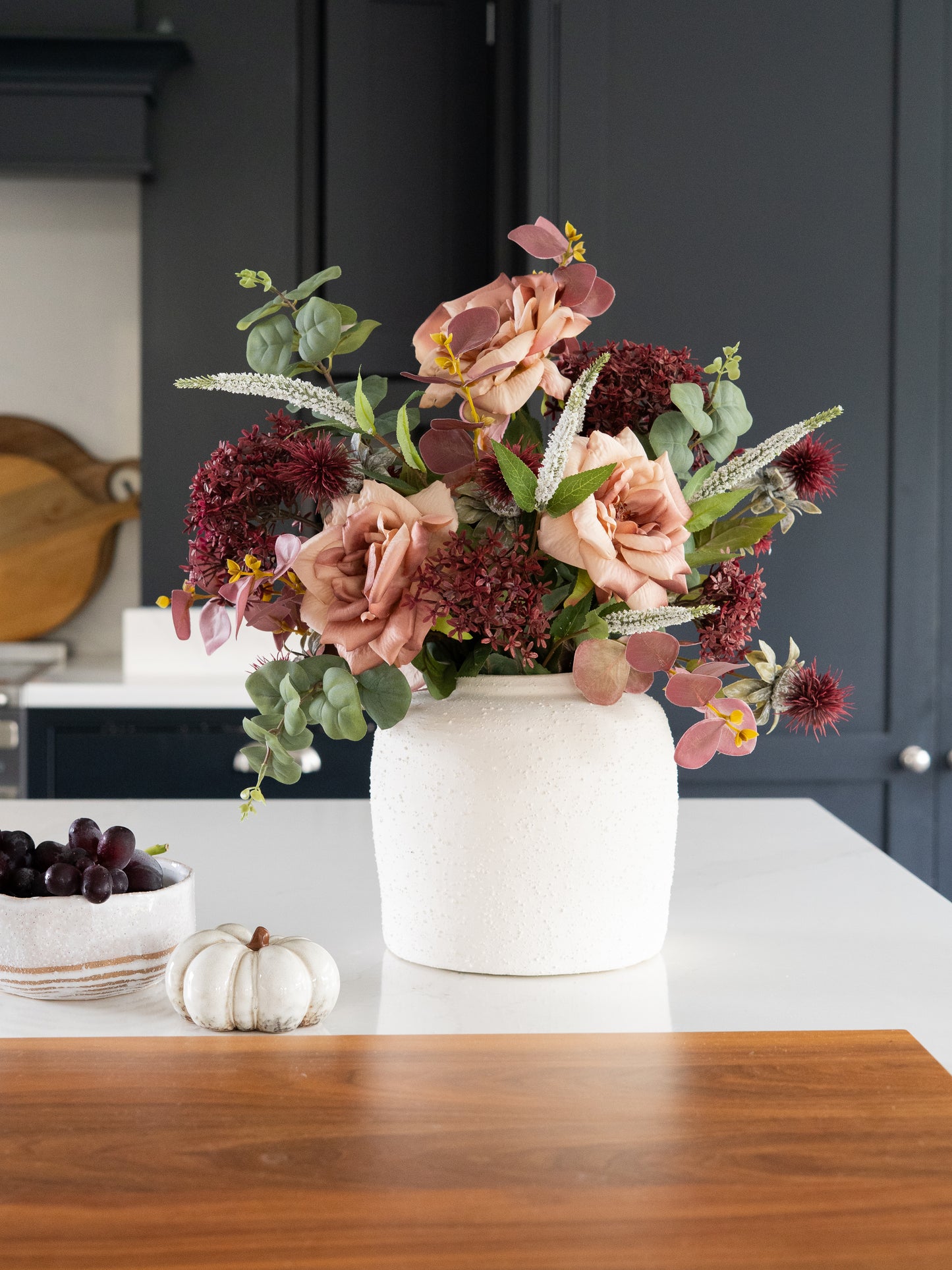 Faux autumn elderberry & rose arrangement