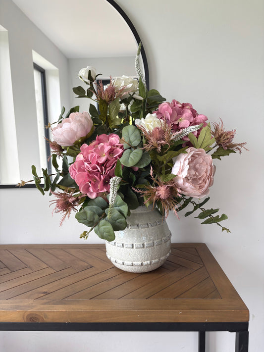 Soft pink hydrangea arrangement