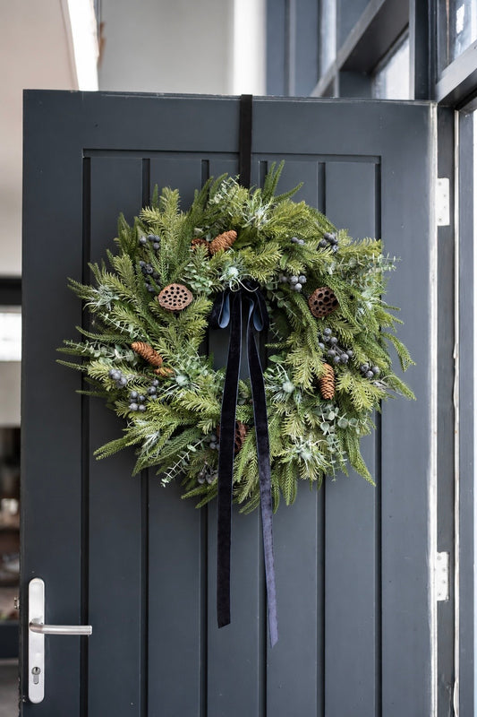 Faux winter blueberry wreath