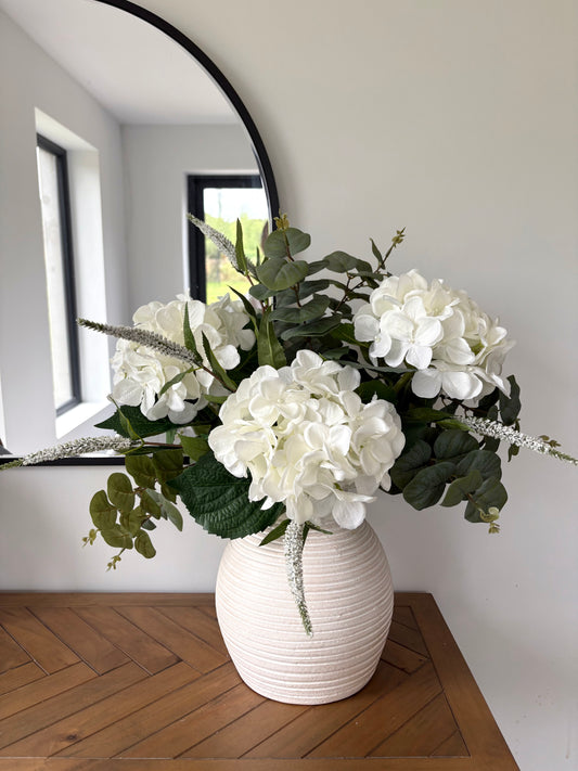 Faux ivory hydrangea arrangement