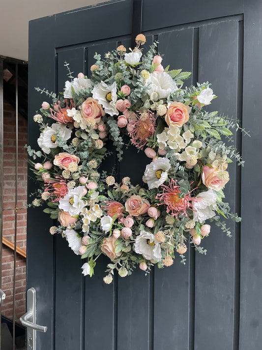 Faux peaches and cream wreath