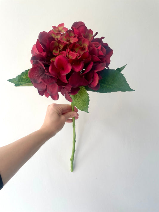 Faux rich red hydrangea stem