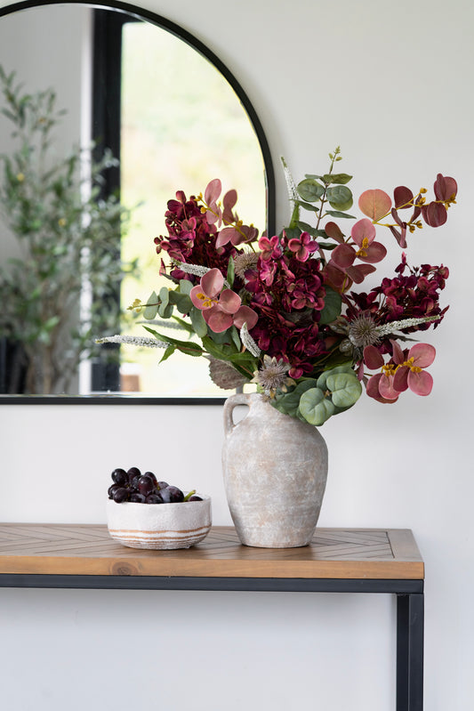 Faux burgundy hydrangea arrangement