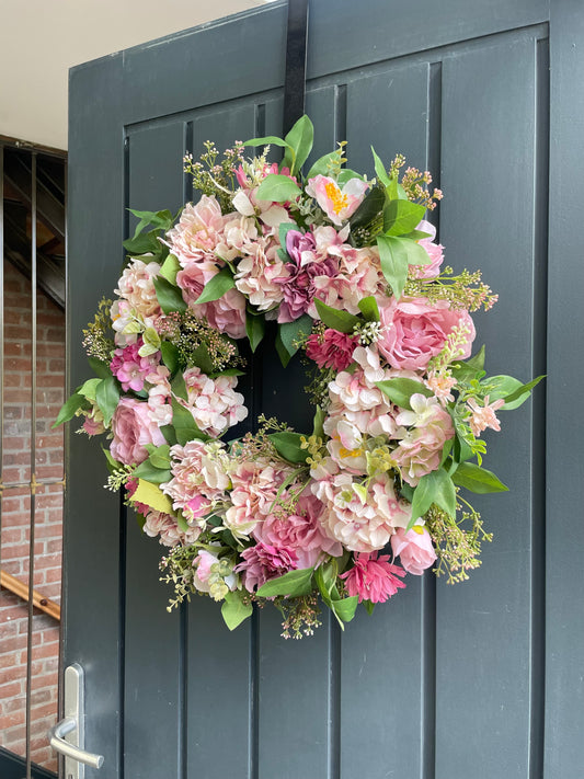 Faux summer pinks wreath