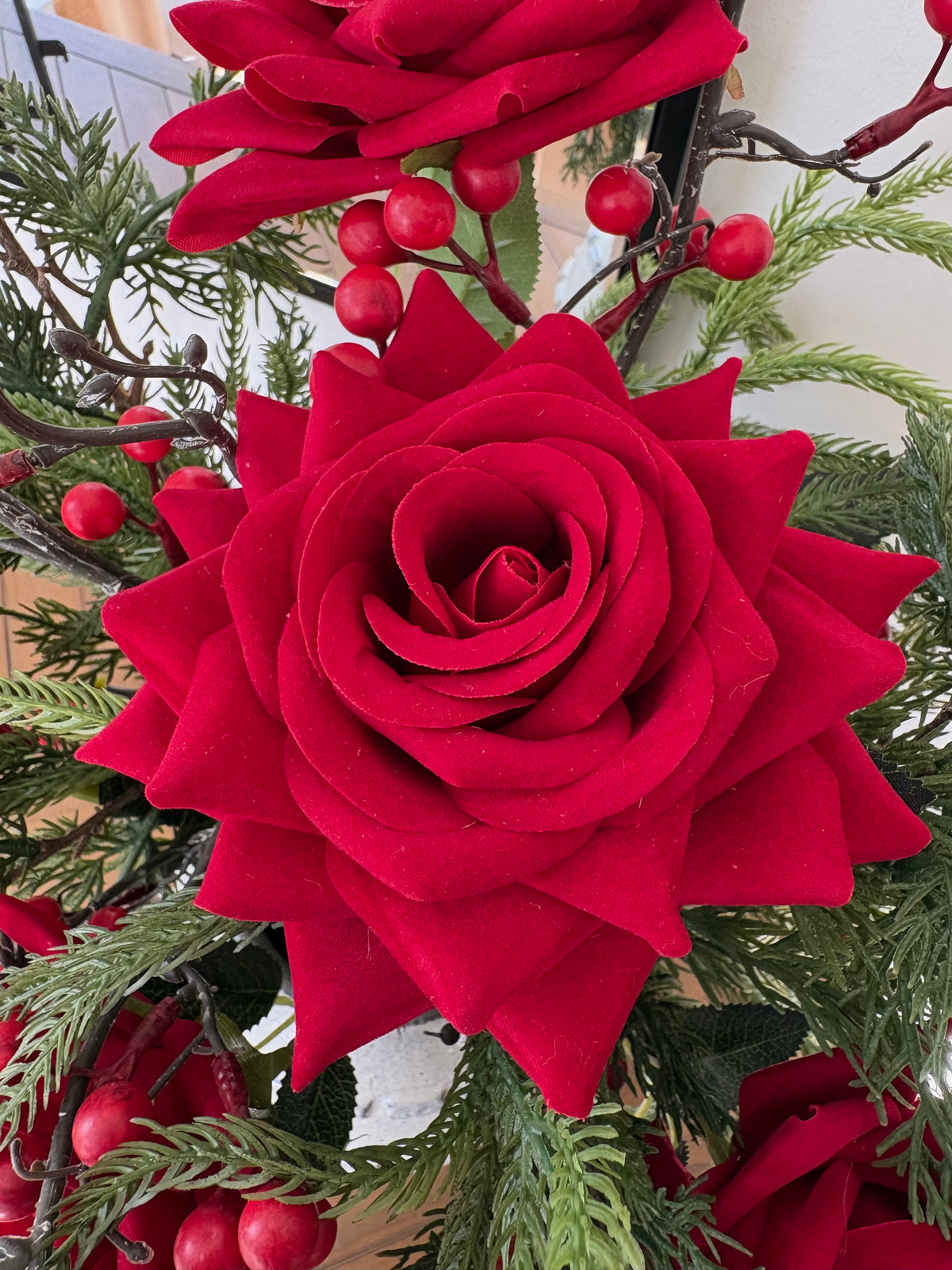Faux red rose arrangement