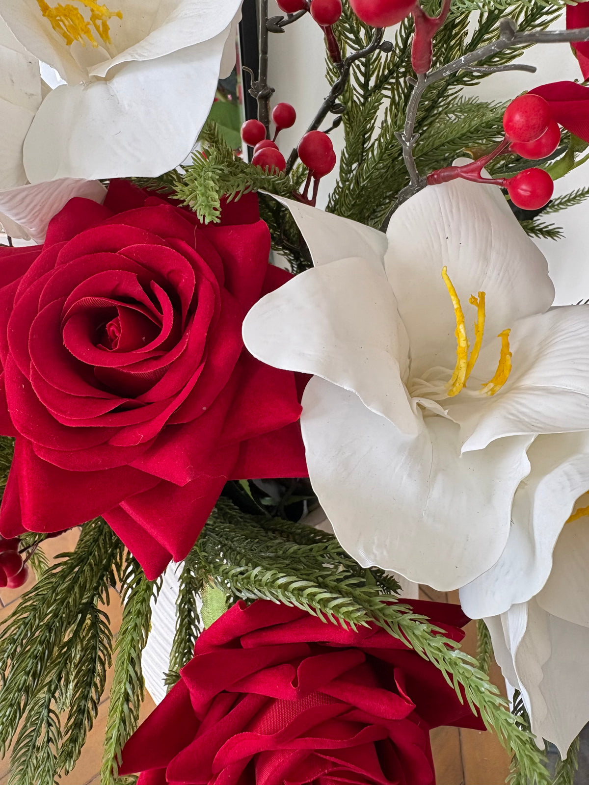 Faux amaryllis & rose arrangement