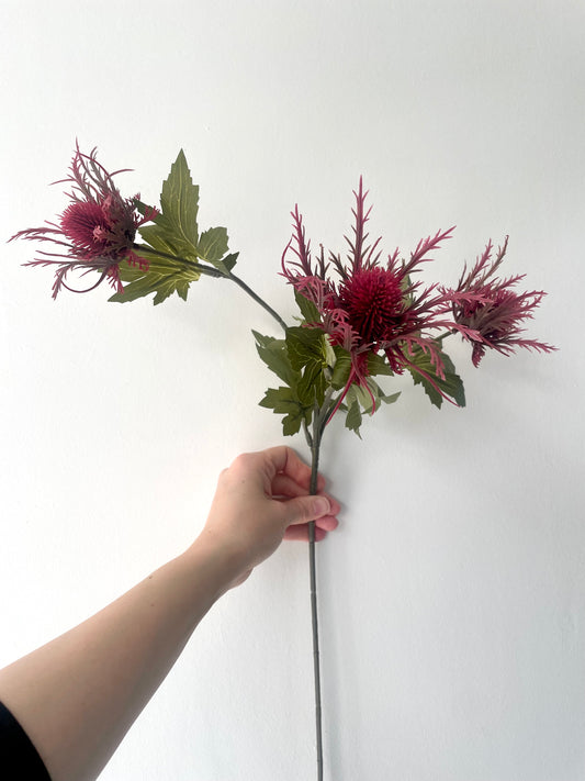 Faux burgundy teasel stem