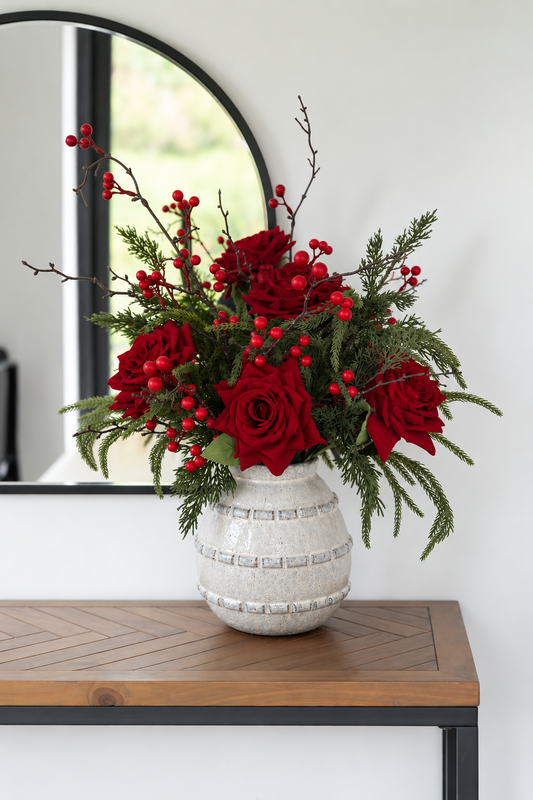 Faux red rose arrangement
