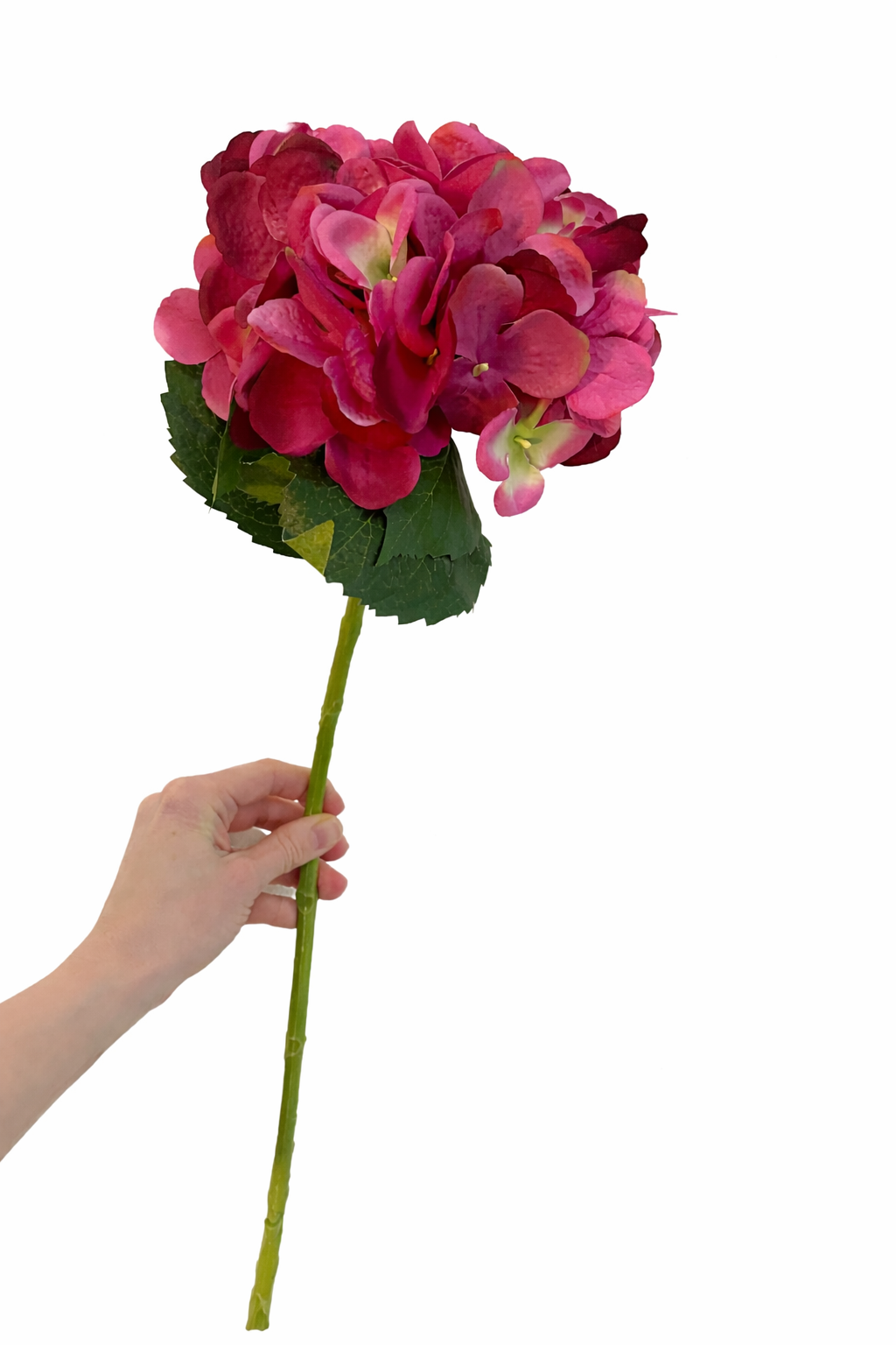 Faux deep pink hydrangea stem