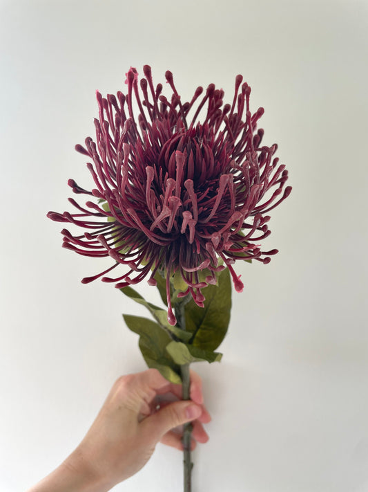 Faux burgundy protea stem