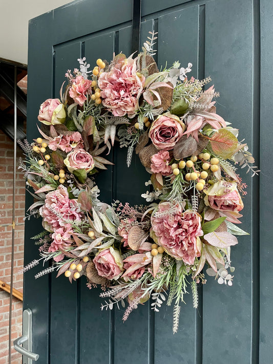 Dusky pink peony wreath