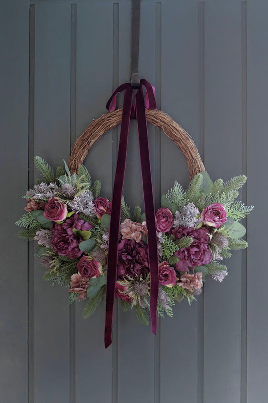 Faux half mulberry peony wreath
