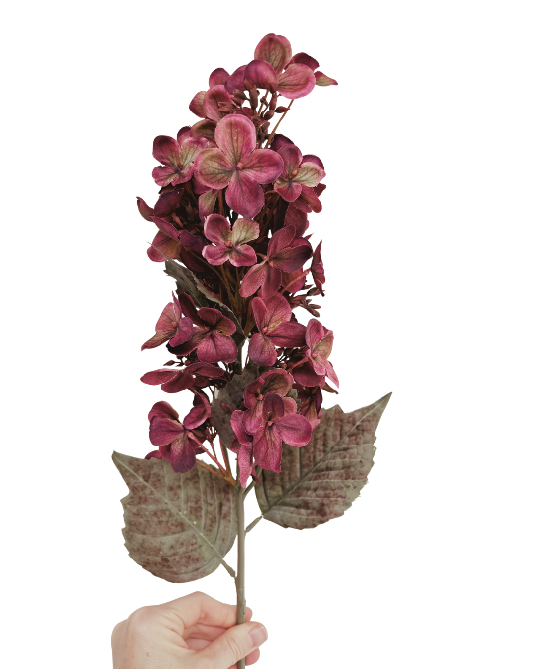 Faux tall burgundy hydrangea stem